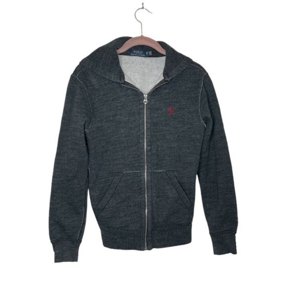 POLO RALPH LAUREN HOODIE Sweat Jacket Full Zip Charcoal Grey Faded Black Size XS